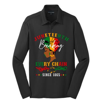 Juneteenth Breaking Every Chain Since 1865 For Women Vneck Silk Touch Performance Long Sleeve Polo