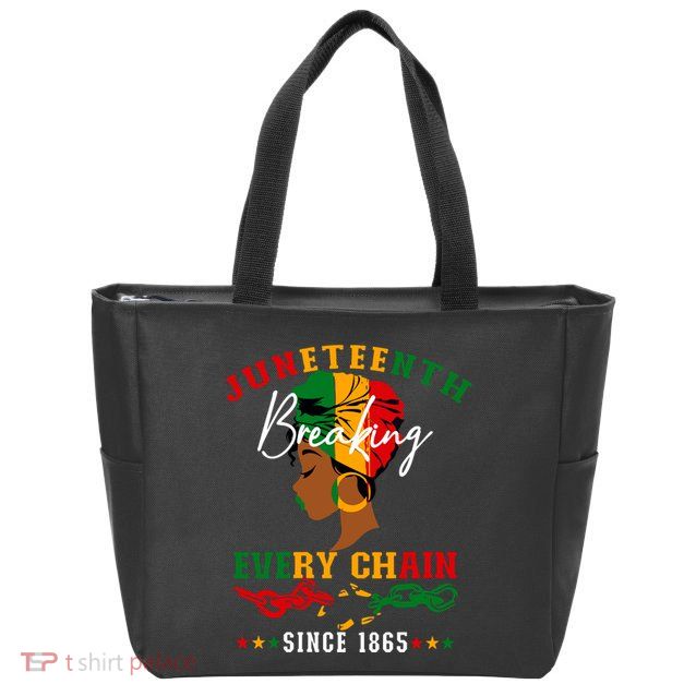 Juneteenth Breaking Every Chain Since 1865 For Women Vneck Zip Tote Bag