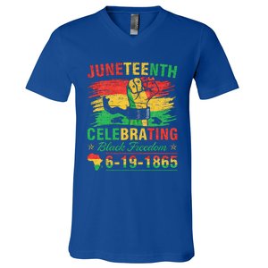 Juneteenth Breaking Every Chain Black V-Neck T-Shirt