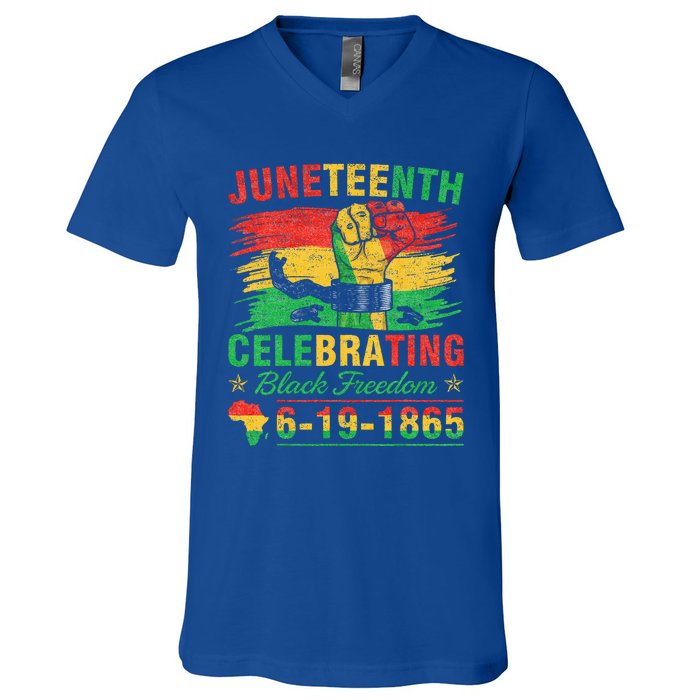 Juneteenth Breaking Every Chain Black V-Neck T-Shirt