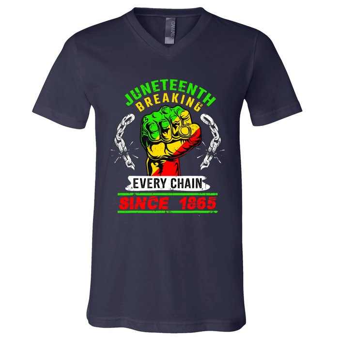 Juneteenth Breaking Every Chain Since 1865 African American V-Neck T-Shirt