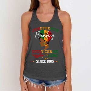 Juneteenth Breaking Every Chain Since 1865 Women's Knotted Racerback Tank