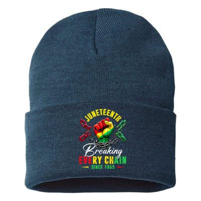 Juneteenth Breaking Every Chain Since 1865 Sustainable Knit Beanie