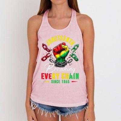 Juneteenth Breaking Every Chain Since 1865 Women's Knotted Racerback Tank