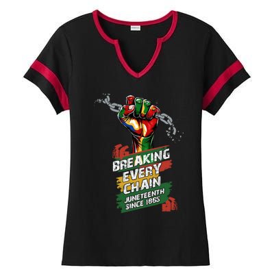 Junenth Breaking Every Chain Since 1865 Cute Gift Ladies Halftime Notch Neck Tee