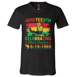 Juneteenth Breaking Every Chain Black  V-Neck T-Shirt