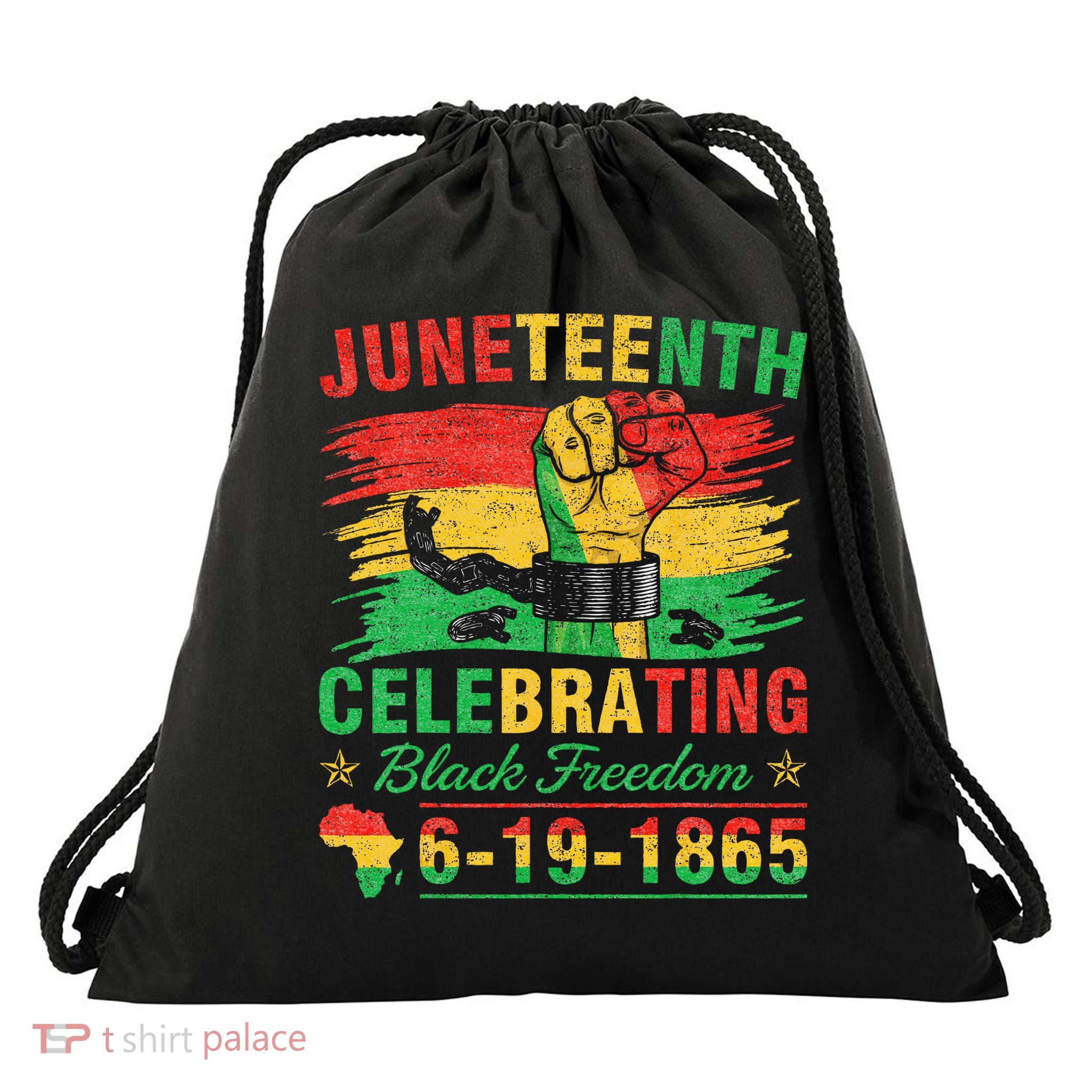 Juneteenth Breaking Every Chain Black  Drawstring Bag