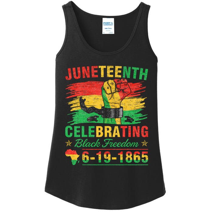 Juneteenth Breaking Every Chain Black  Ladies Essential Tank