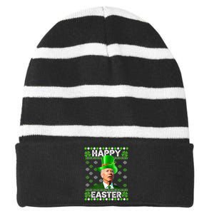 Joe Biden Easter Confused St Patricks Day Funny Biden Striped Beanie with Solid Band