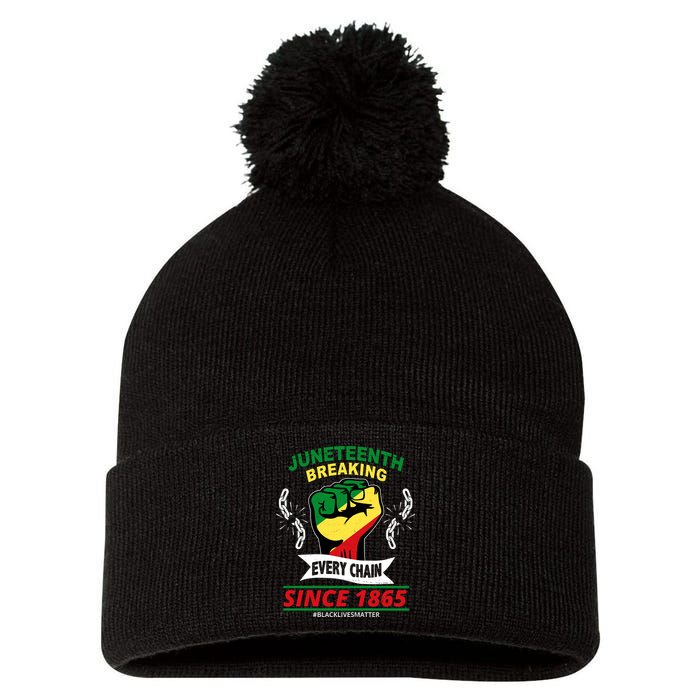 Juneteenth Breaking Every Chain Since 1865 Pom Pom 12in Knit Beanie