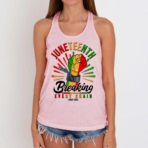 Juneteenth Breaking Every Chain Since 1865 Women's Knotted Racerback Tank