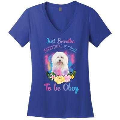 Just Breathe Everything Is Going To Be Obey Graphic Great Gift Women's V-Neck T-Shirt