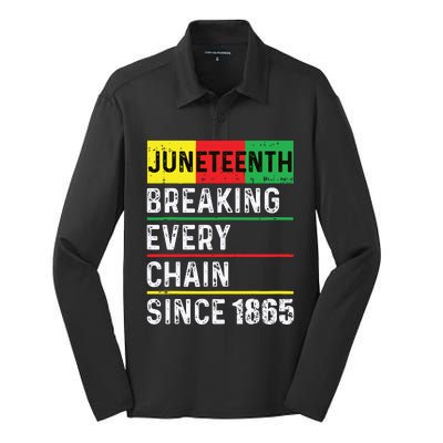 Juneteenth Breaking Every Chain Since 1865 African American Silk Touch Performance Long Sleeve Polo