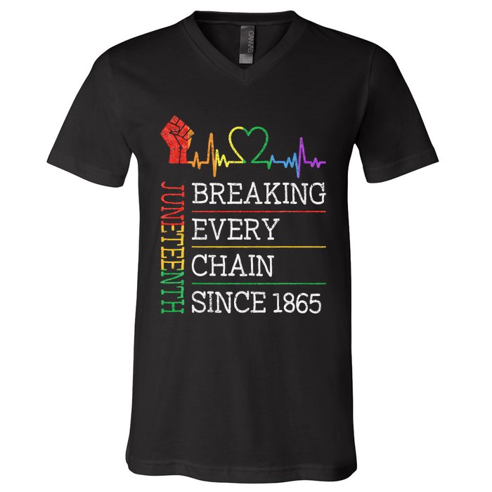 Juneteenth Breaking Every Chain Since 1865 V-Neck T-Shirt