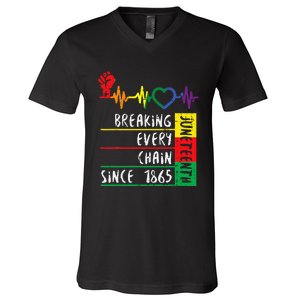 Juneteenth Breaking Every Chain Since 1865 Men Women Kids V-Neck T-Shirt