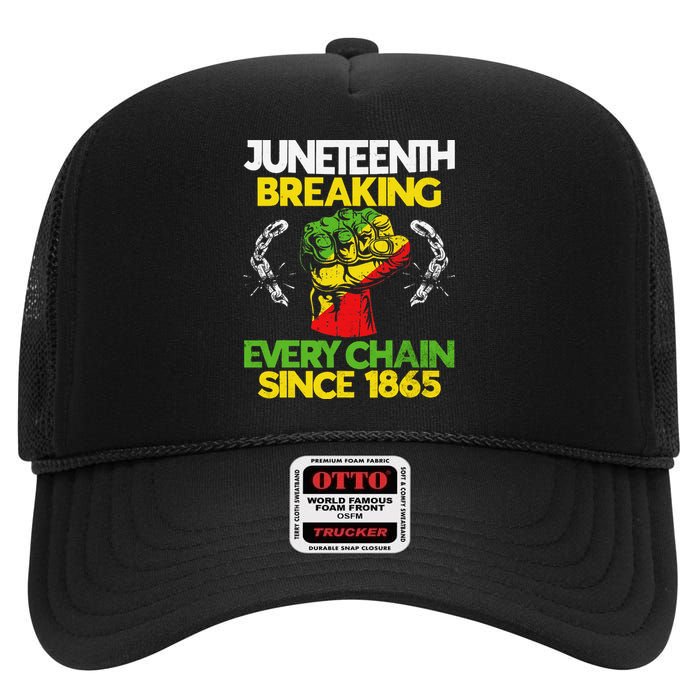 Juneteenth Breaking Every Chain Since 1865 African American High Crown Mesh Back Trucker Hat