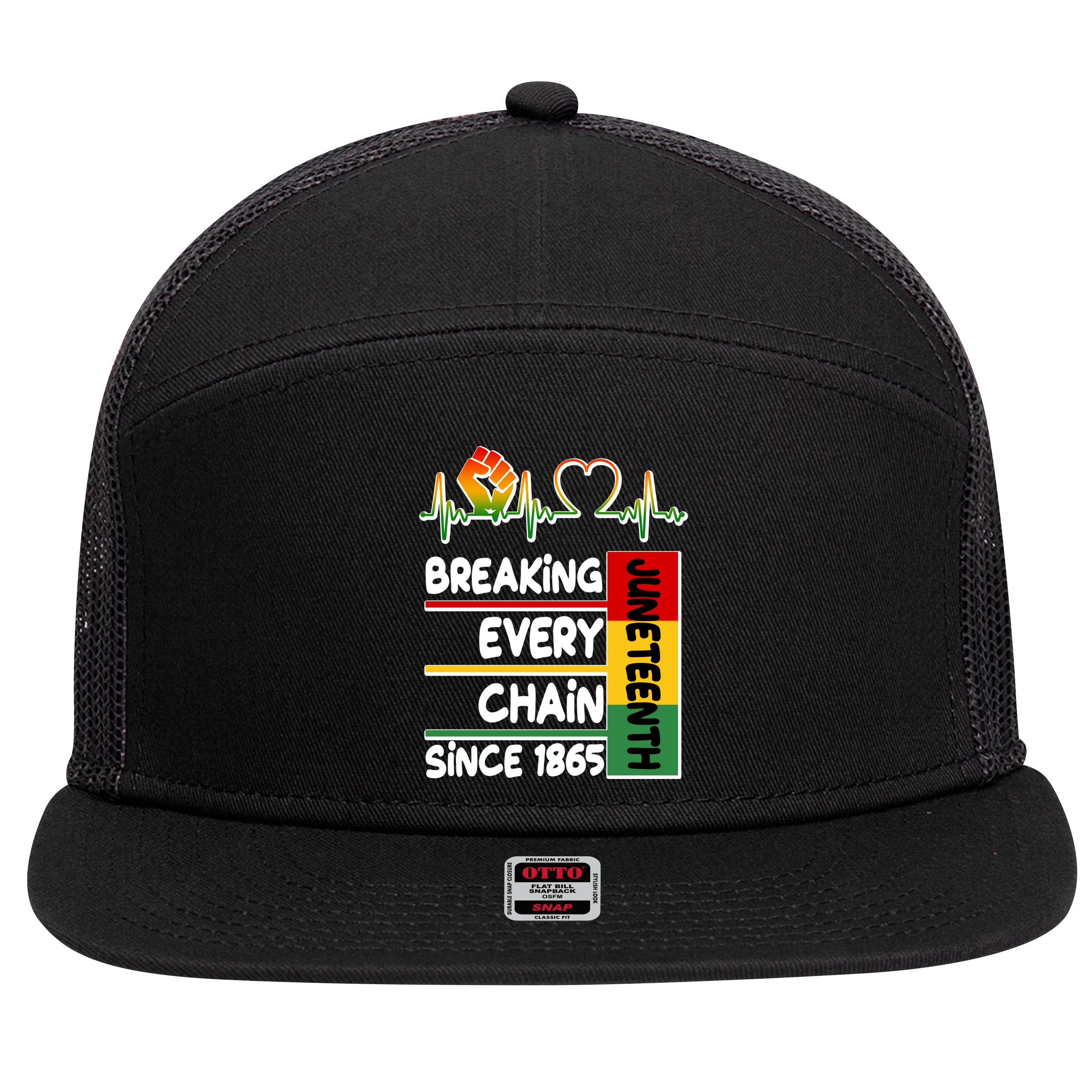 Juneteenth Breaking Every Chain Since 1865 7 Panel Mesh Trucker Snapback Hat