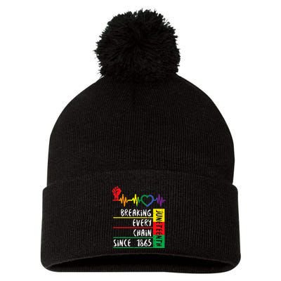 Juneteenth Breaking Every Chain Since 1865 Pom Pom 12in Knit Beanie