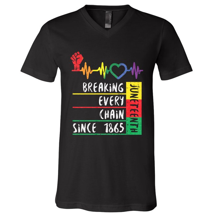 Juneteenth Breaking Every Chain Since 1865 V-Neck T-Shirt