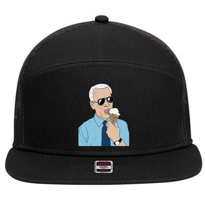 Joe Biden Eating Ice Cream 7 Panel Mesh Trucker Snapback Hat