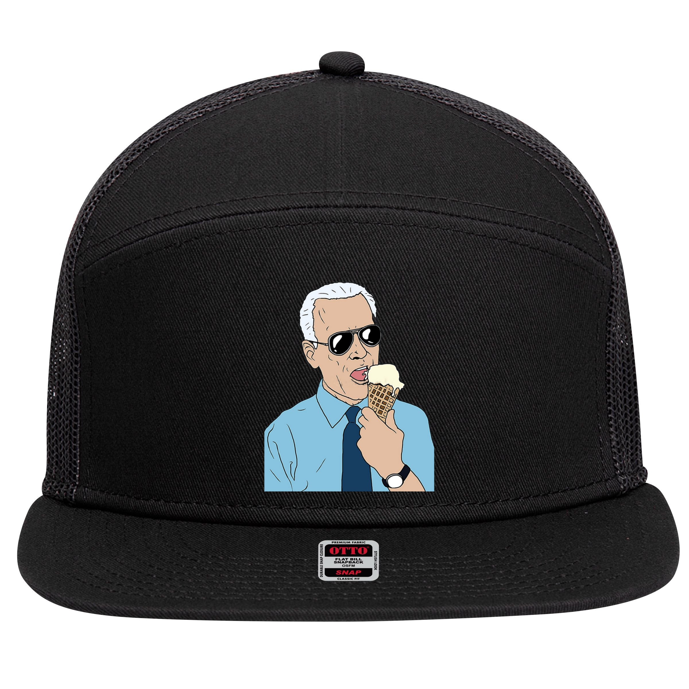 Joe Biden Eating Ice Cream 7 Panel Mesh Trucker Snapback Hat