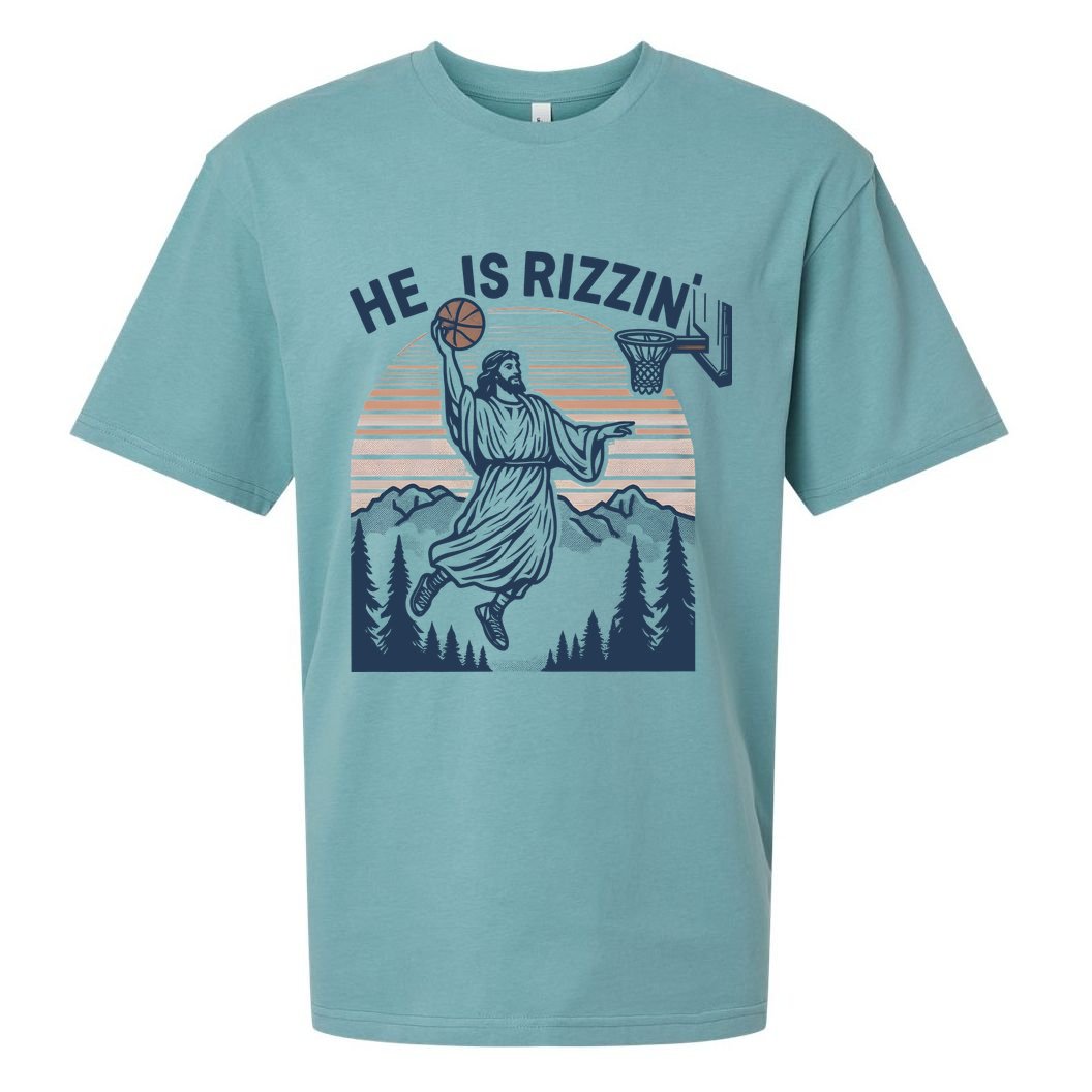 Jesus Basketball Easter He Is Rizzin Basketball God Vintage Funny Sueded Cloud Jersey T-Shirt