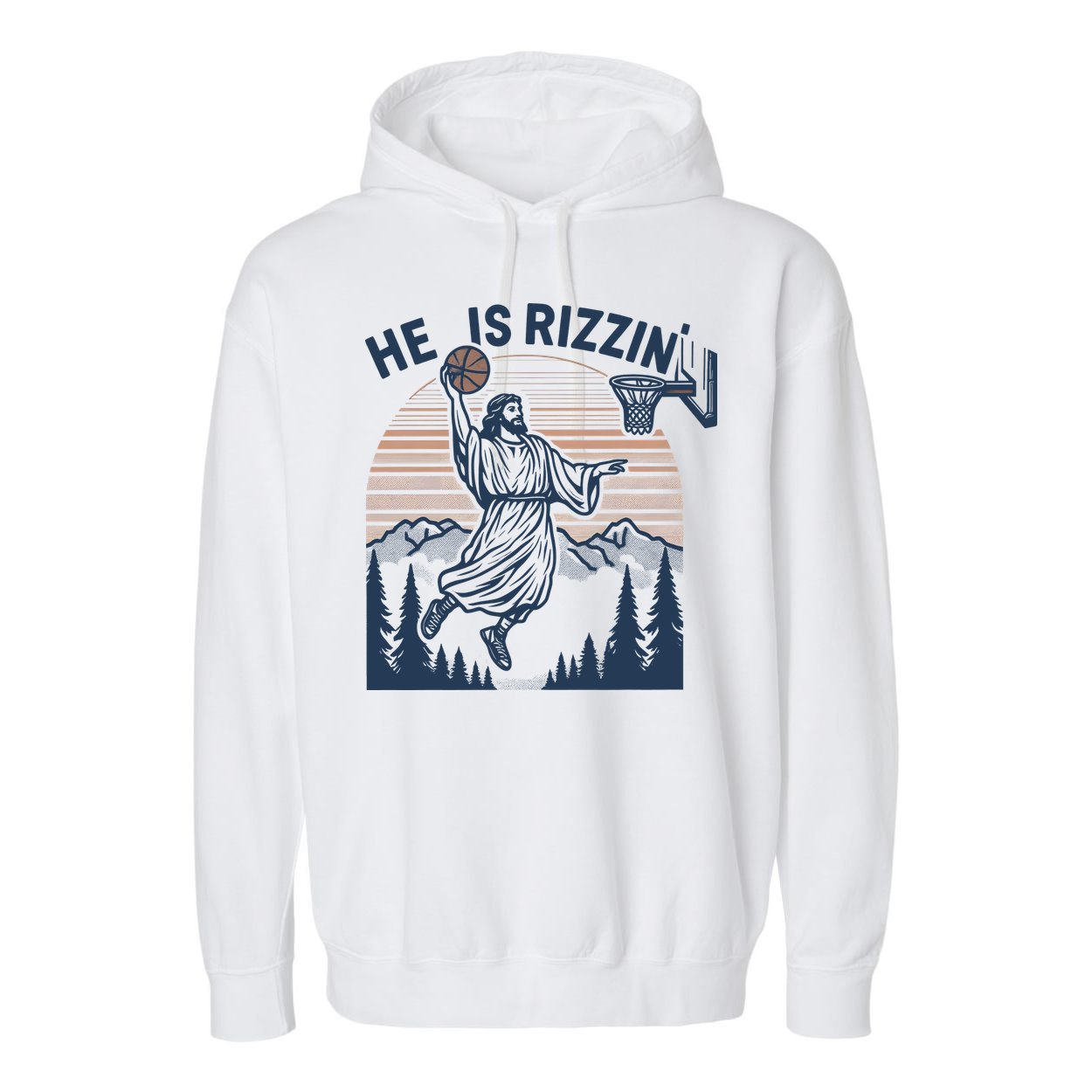 Jesus Basketball Easter He Is Rizzin Basketball God Vintage Funny Garment-Dyed Fleece Hoodie