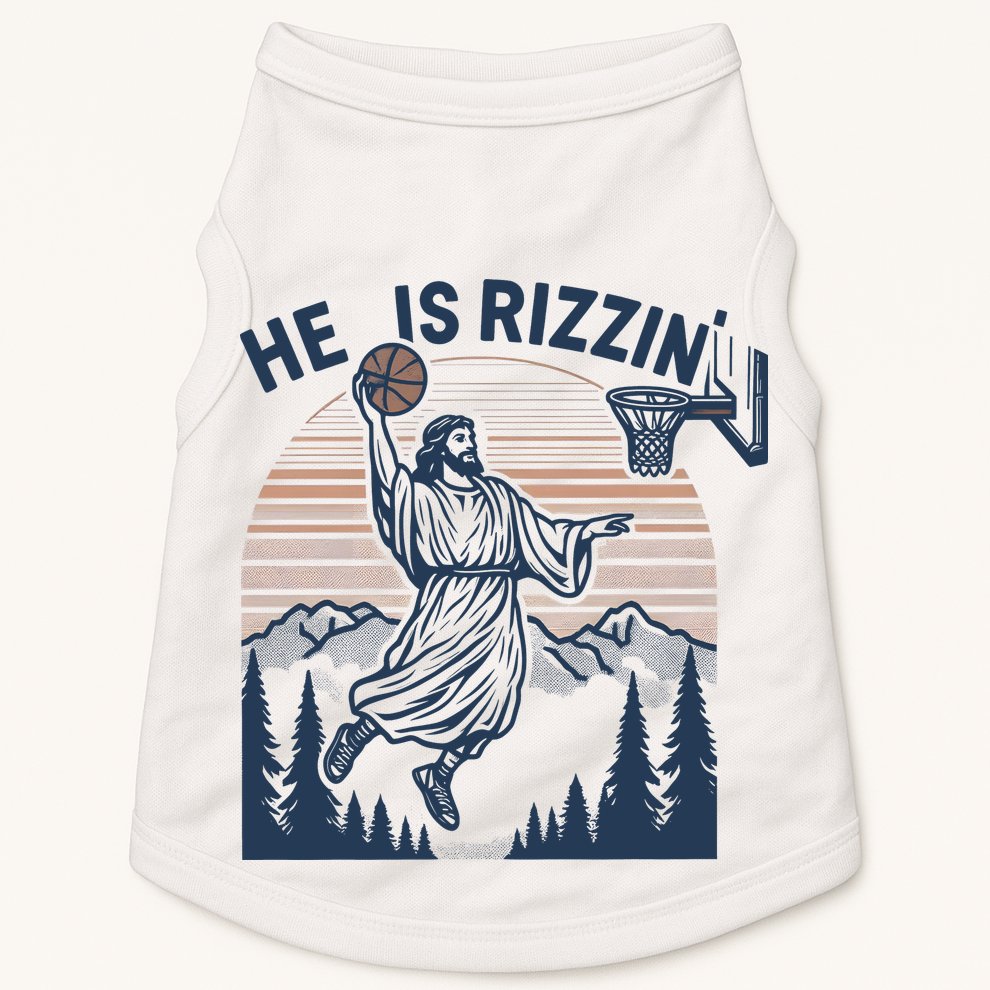Jesus Basketball Easter He Is Rizzin Basketball God Vintage Funny Doggie Tank