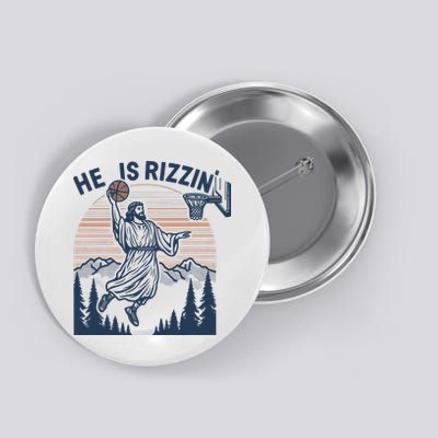 Jesus Basketball Easter He Is Rizzin Basketball God Vintage Funny Button