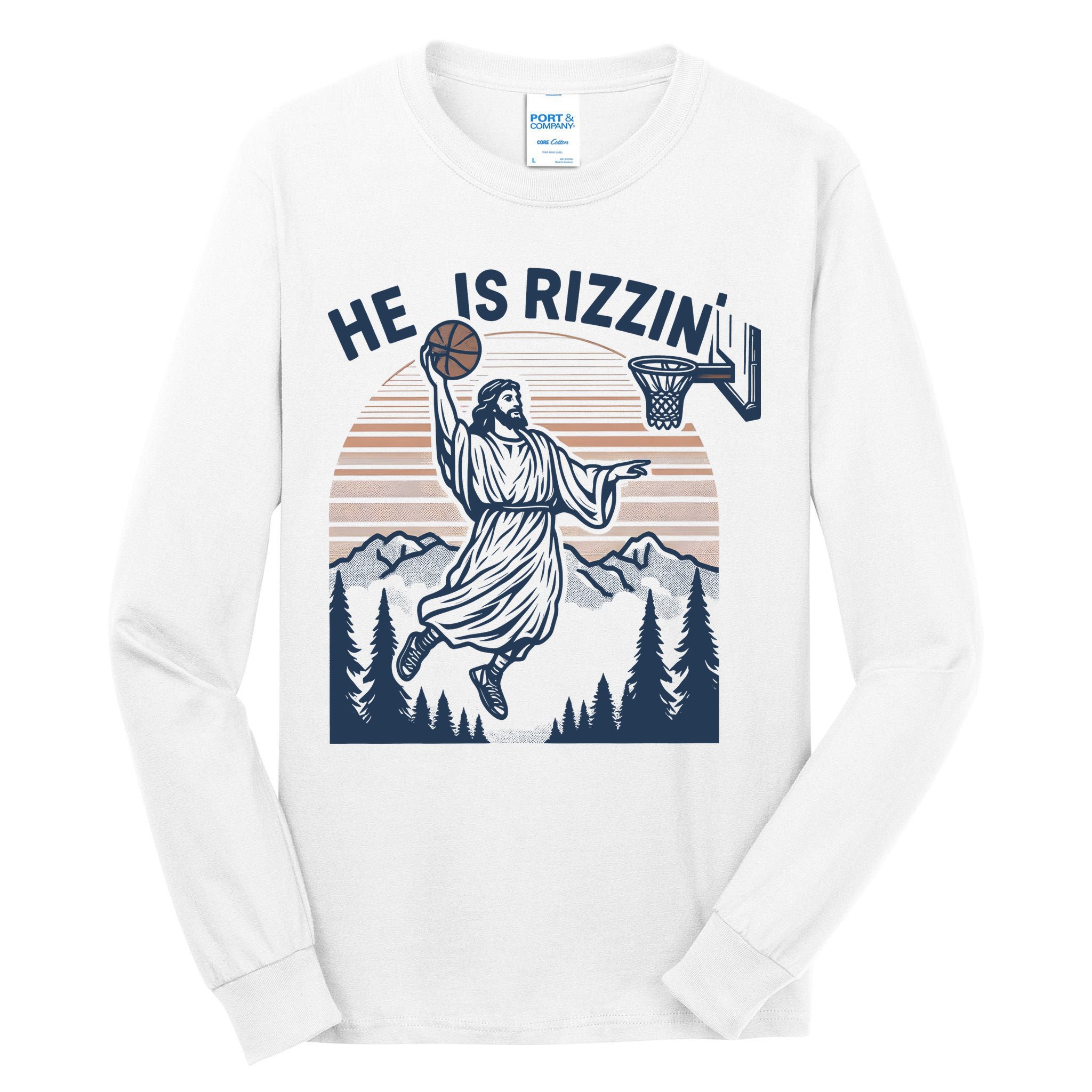 Jesus Basketball Easter He Is Rizzin Basketball God Vintage Funny Tall Long Sleeve T-Shirt