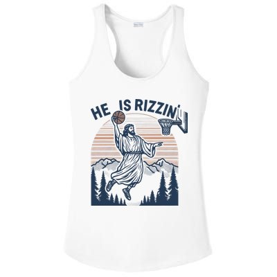 Jesus Basketball Easter He Is Rizzin Basketball God Vintage Funny Ladies PosiCharge Competitor Racerback Tank