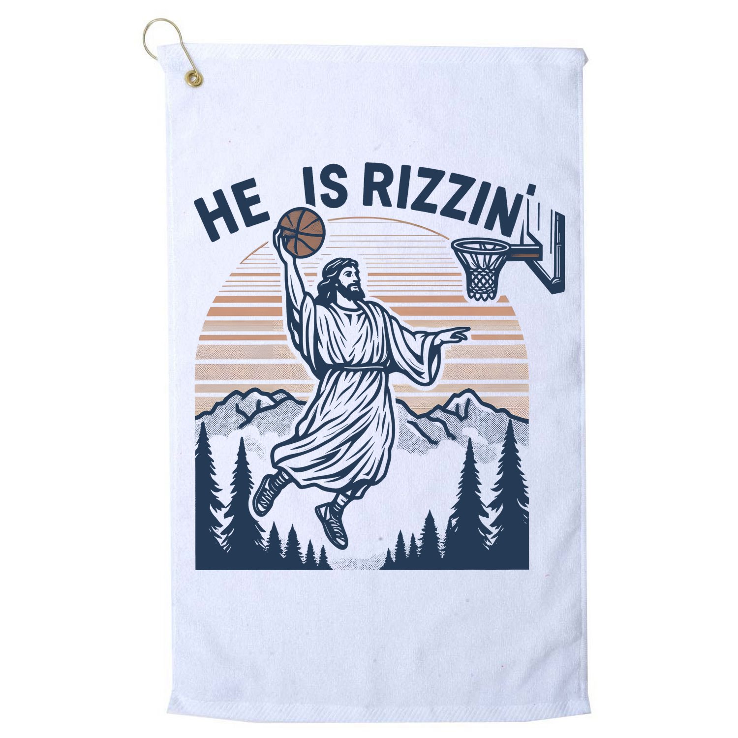 Jesus Basketball Easter He Is Rizzin Basketball God Vintage Funny Golf Towel