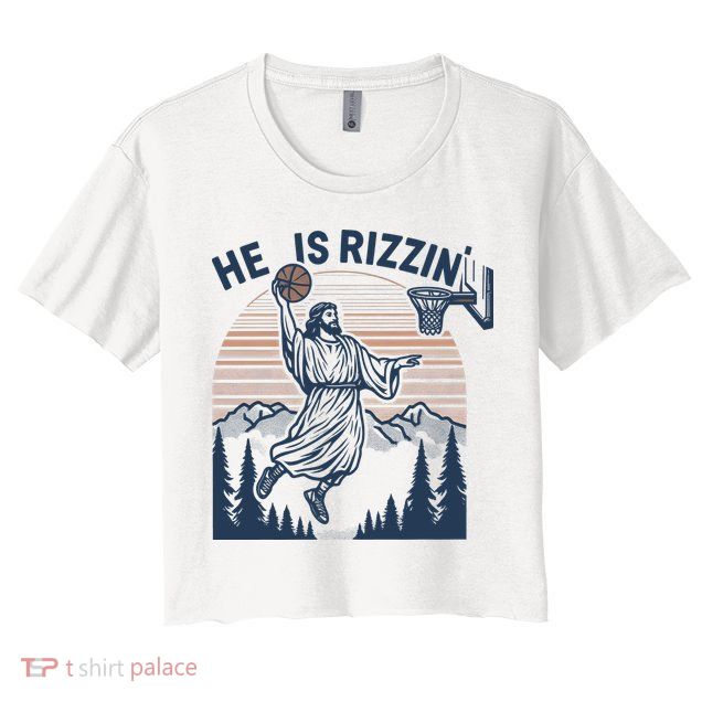 Jesus Basketball Easter He Is Rizzin Basketball God Vintage Funny Crop Top