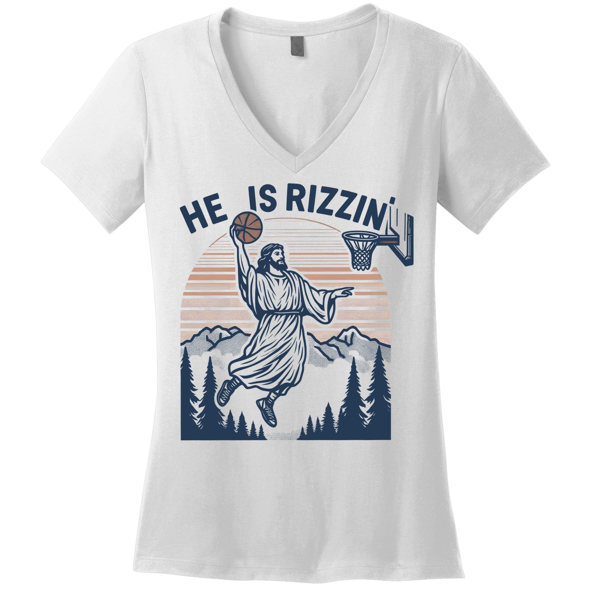 Jesus Basketball Easter He Is Rizzin Basketball God Vintage Funny Women's V-Neck T-Shirt
