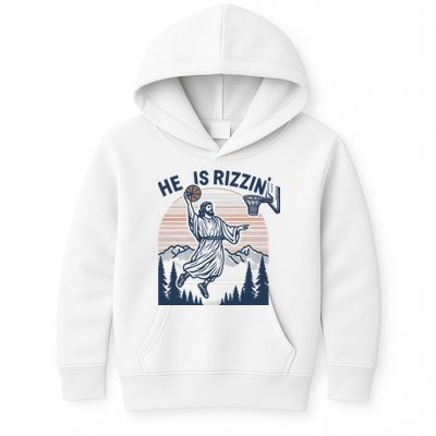 Jesus Basketball Easter He Is Rizzin Basketball God Vintage Funny Kids Hoodie