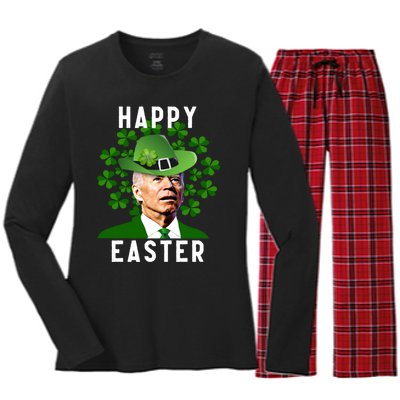 Joe Biden Easter Confused Funny St Patricks Day Women's Long Sleeve Flannel Pajama Set 