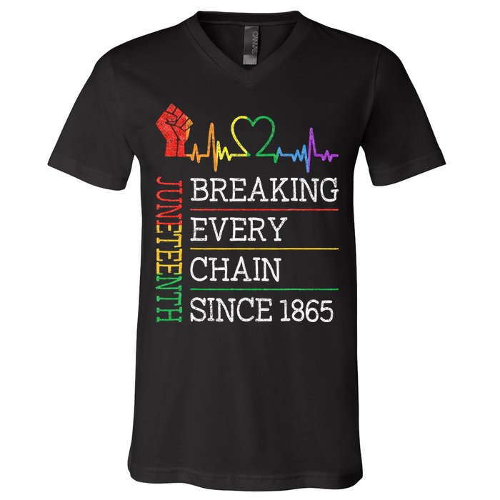 Juneteenth Breaking Every Chain Since 1865 V-Neck T-Shirt