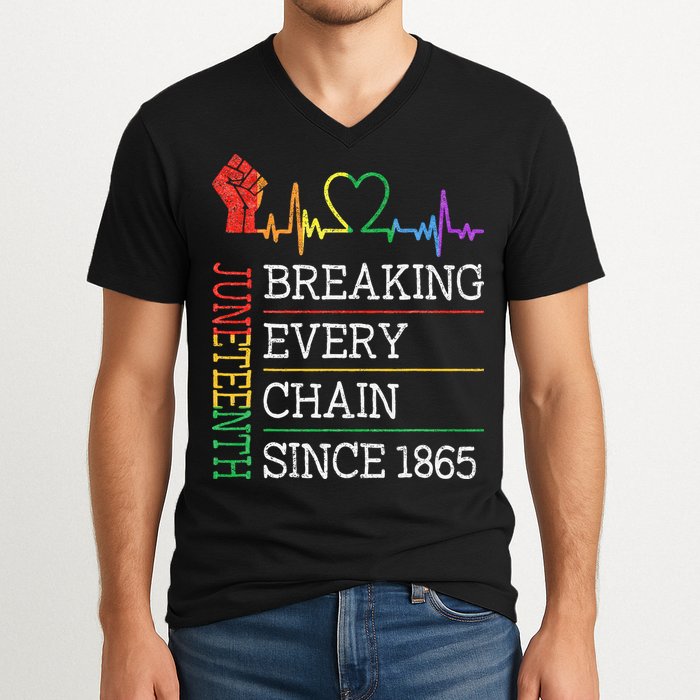 Juneteenth Breaking Every Chain Since 1865 V-Neck T-Shirt