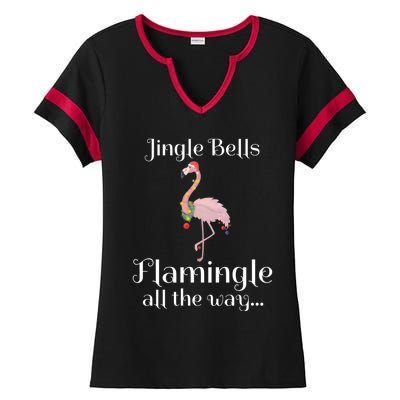 Jingle Bells Flamingle All The Way Flamingo Lovers Gift Cool Gift Ladies Halftime Notch Neck Tee