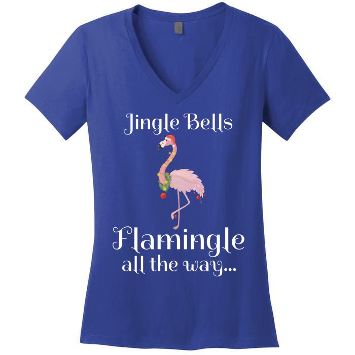 Jingle Bells Flamingle All The Way Flamingo Lovers Gift Cool Gift Women's V-Neck T-Shirt