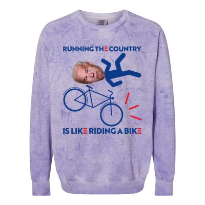 Joe Biden Falling Off Bike, Running The Country Is Like Riding A Bike Colorblast Crewneck Sweatshirt