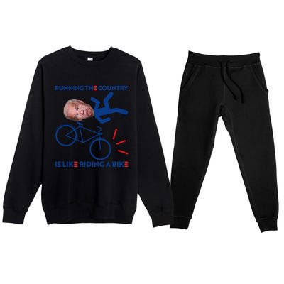 Joe Biden Falling Off Bike, Running The Country Is Like Riding A Bike Premium Crewneck Sweatsuit Set