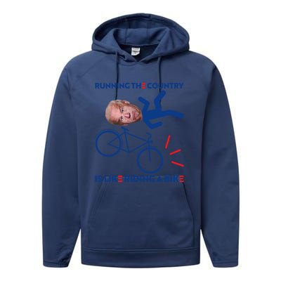 Joe Biden Falling Off Bike, Running The Country Is Like Riding A Bike Performance Fleece Hoodie