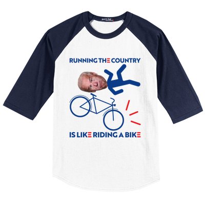 Joe Biden Falling Off Bike, Running The Country Is Like Riding A Bike Baseball Sleeve Shirt