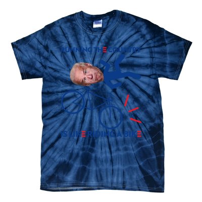 Joe Biden Falling Off Bike, Running The Country Is Like Riding A Bike Tie-Dye T-Shirt