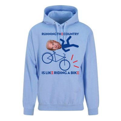 Joe Biden Falling Off Bike, Running The Country Is Like Riding A Bike Unisex Surf Hoodie