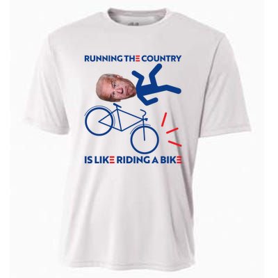 Joe Biden Falling Off Bike, Running The Country Is Like Riding A Bike Cooling Performance Crew T-Shirt