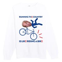 Joe Biden Falling Off Bike, Running The Country Is Like Riding A Bike Premium Crewneck Sweatshirt