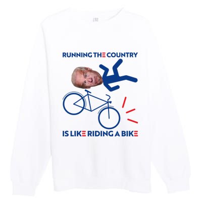 Joe Biden Falling Off Bike, Running The Country Is Like Riding A Bike Premium Crewneck Sweatshirt