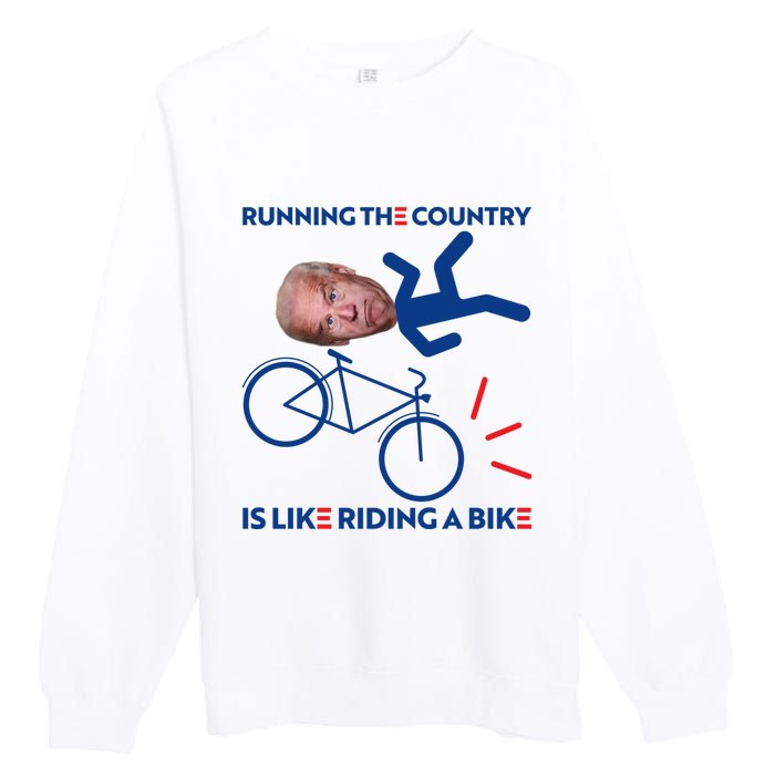 Joe Biden Falling Off Bike, Running The Country Is Like Riding A Bike Premium Crewneck Sweatshirt